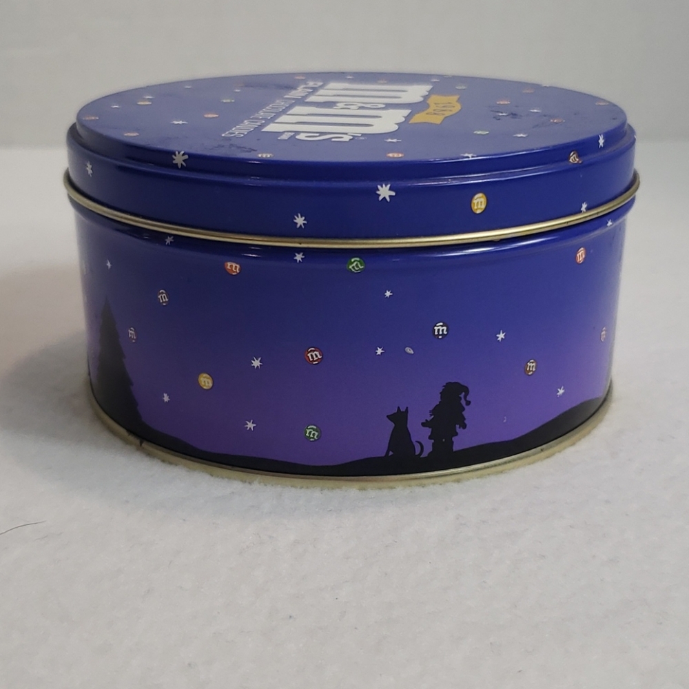 Vintage 1988 M&M's Candy Tin Round Blue Purple - Picture 3 of 9